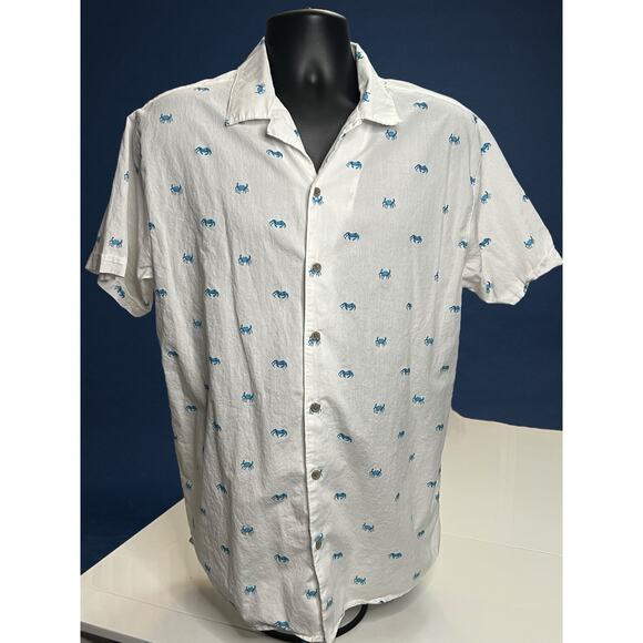 Trunks Surf & Swim Men’s Hawaiian Button-Up Shirt - Blue Crab Print - Large - Picture 1 of 11